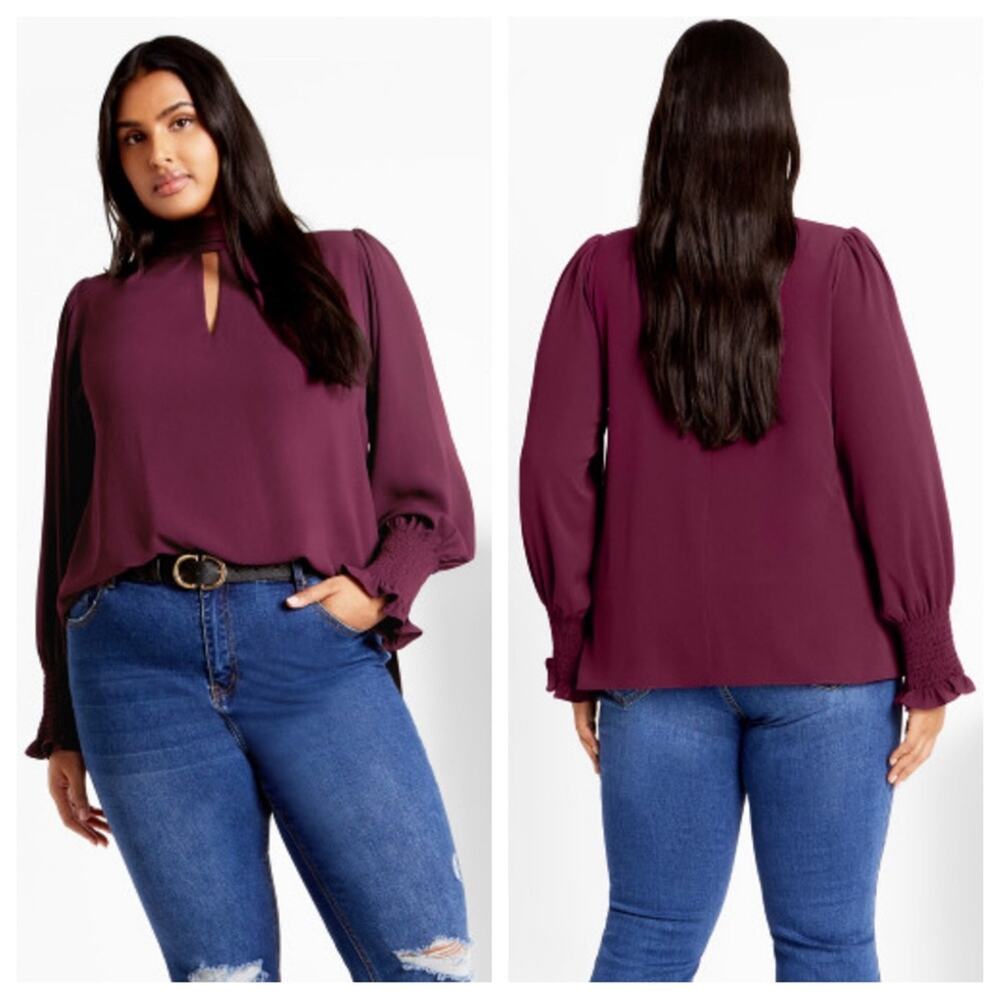 NEW City Chic Iris Top in Plum - Size M (18)